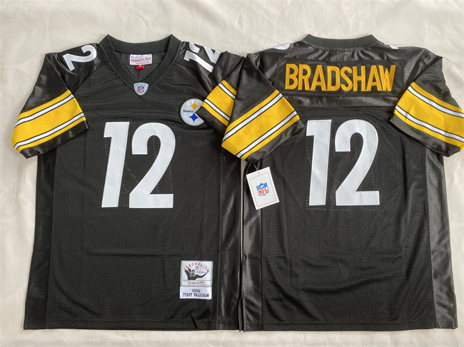 Men's Pittsburgh Steelers #12 Terry Bradshaw Black Stitched Football Jersey
